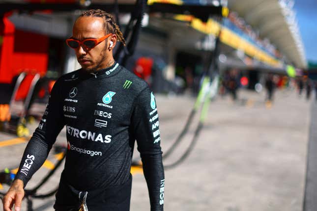 Lewis Hamilton of Great Britain and Mercedes walks to the grid prior to the Sprint ahead of the F1 Grand Prix of Brazil at Autodromo Jose Carlos Pace on November 04, 2023 in Sao Paulo, Brazil