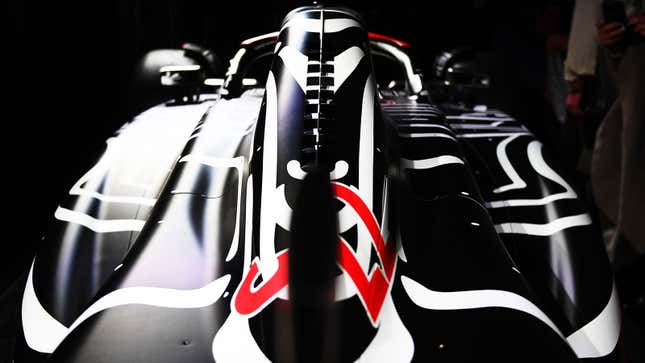 A photo of the rear of the AlphaTauri Formula 1 car with its new livery. 