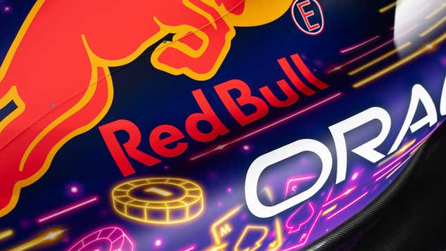 A close up of the Red Bull Racing Las Vegas livery. 