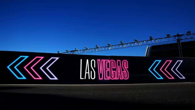 A detail of the track branding prior to the F1 Grand Prix of Las Vegas at on November 09, 2023 in Las Vegas, Nevada