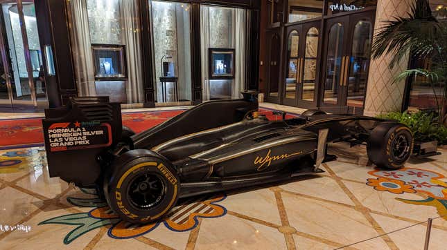 A Formula 1 display car at the entrance to the Wynn hotel and casino