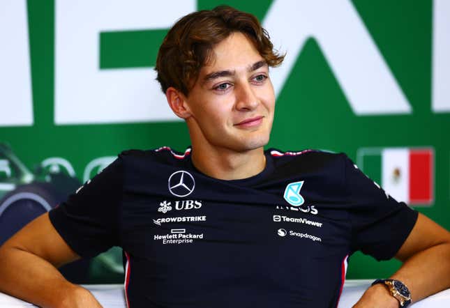 George Russell of Great Britain and Mercedes attends the Drivers Press Conference during previews ahead of the F1 Grand Prix of Mexico at Autodromo Hermanos Rodriguez on October 26, 2023 in Mexico City, Mexico
