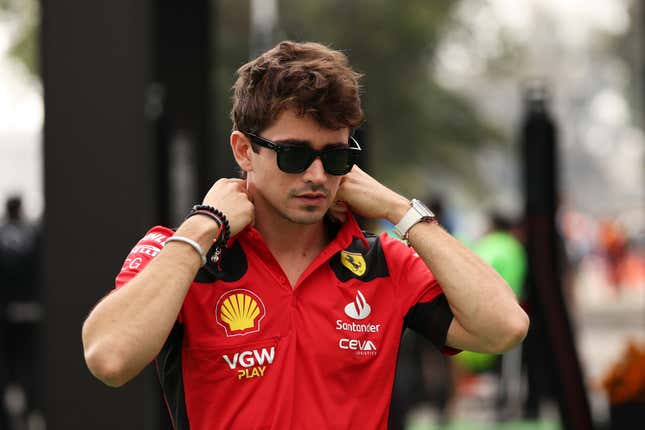 Charles Leclerc of Monaco and Ferrari walks in the Paddock prior to practice ahead of the F1 Grand Prix of Mexico at Autodromo Hermanos Rodriguez on October 27, 2023 in Mexico City, Mexico